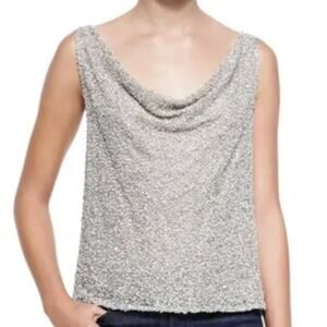 Alice + Olivia Sparkle Sequin Cowl Neck Top Silver Cutout Back Tank S